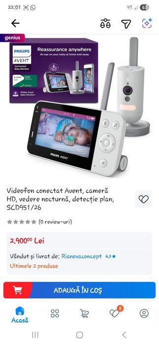 Monitor video philips avent scd 951/26 nou