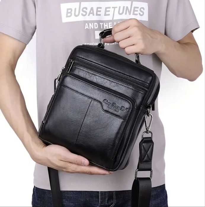 Мъжка елегантно/практична и голяма бизнес чанта/Черна естествена кожа