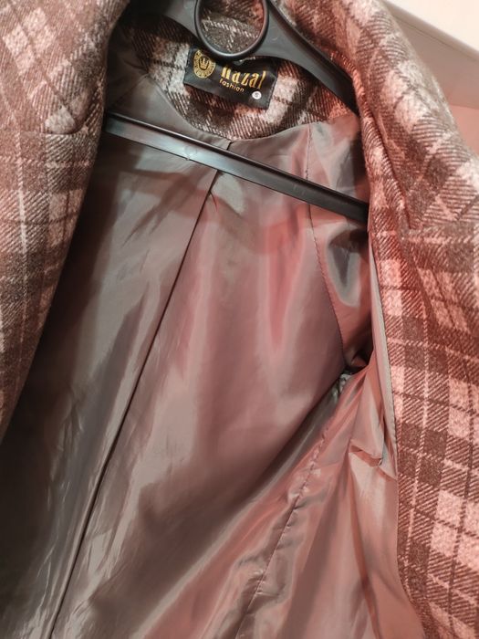 Пальто в клетку, коричневый