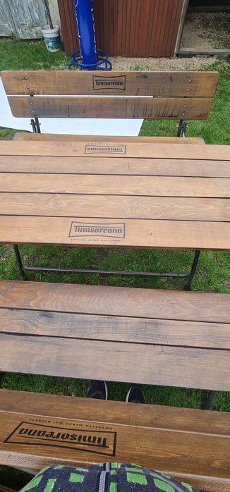 Mese si băncuțe terasa lemn stejar și cadru de fier