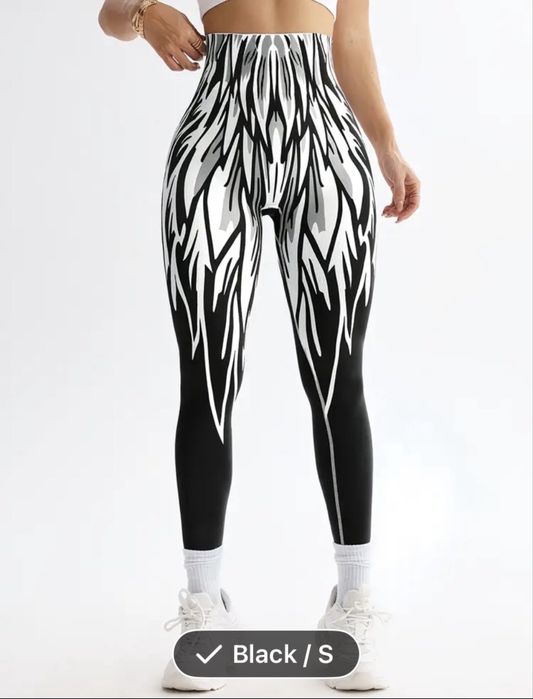 Colanti fara cusaturi negri cu model aripi de inger