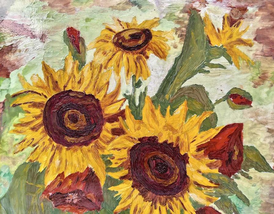 Tablou vechi - floare soarelui si maci - semnat I. Tuculescu