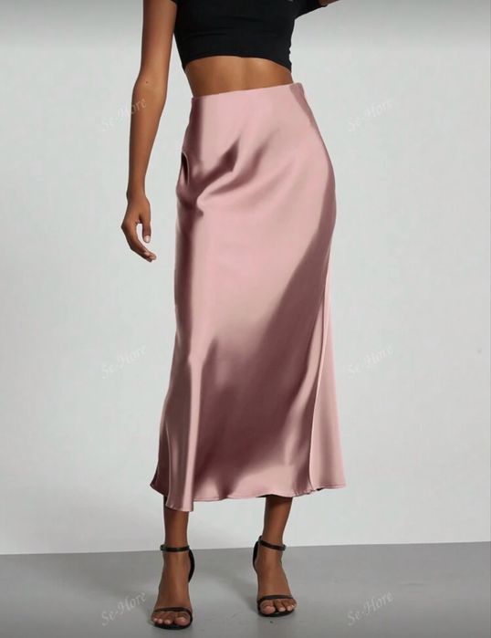Fusta maxi roz satinat, XS, noua