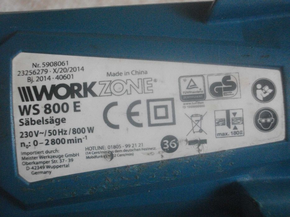 За Части-За Ремонт 600-800 Вата Саблен Реципрочен Трион Ferm WORKZONE