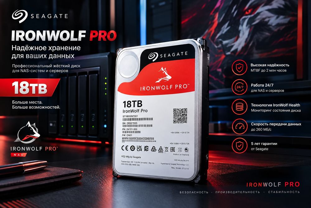 Seagate IronWolf Pro 18TB — новый HDD