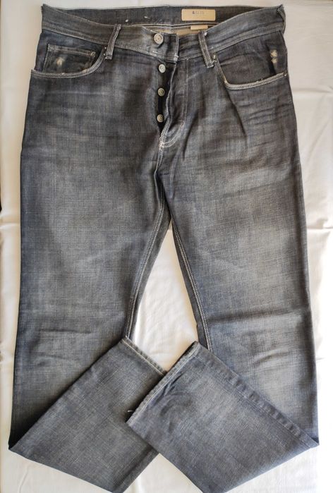H&M 5 jeans / blugi slim fit marimea 31-US/46-UE/S, alb/albastru/negru
