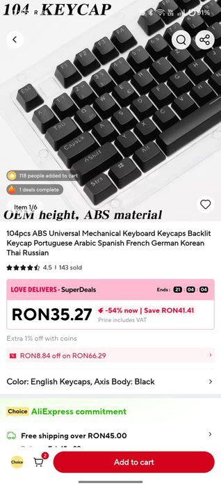 Switch-uri AS RED+Keycaps Negre/albe