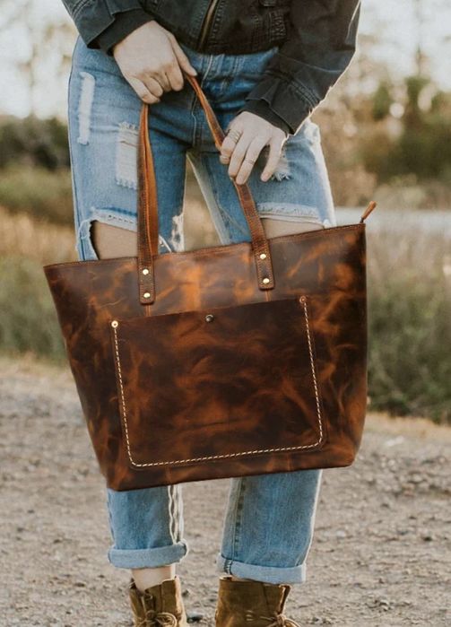 Сумка тоут, натуральная бычья кожа