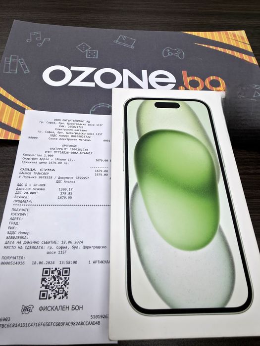 128GB iPhone 15 Ozone Гаранция 2026г. Green / Зелен