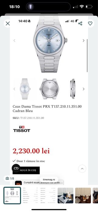 Ceas de dama Tissot , silver ca si Nou , in cutie original