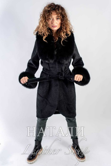 Дамски кожух от алпака с косъм Black