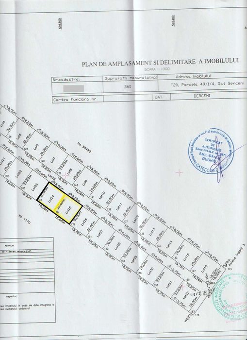 DE VÂNZARE  2 Loturi Teren x 360mp – Comuna Berceni, Ilfov – Direct Proprietar