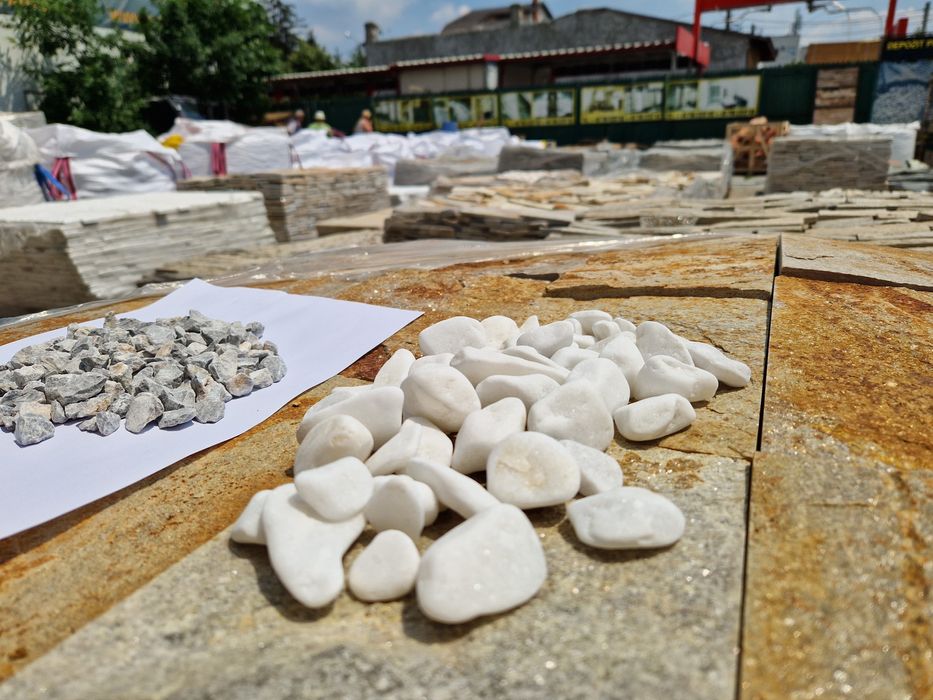 Marmura rotungita Alba, petricele decorative, Ardezie, Marmer Kavala