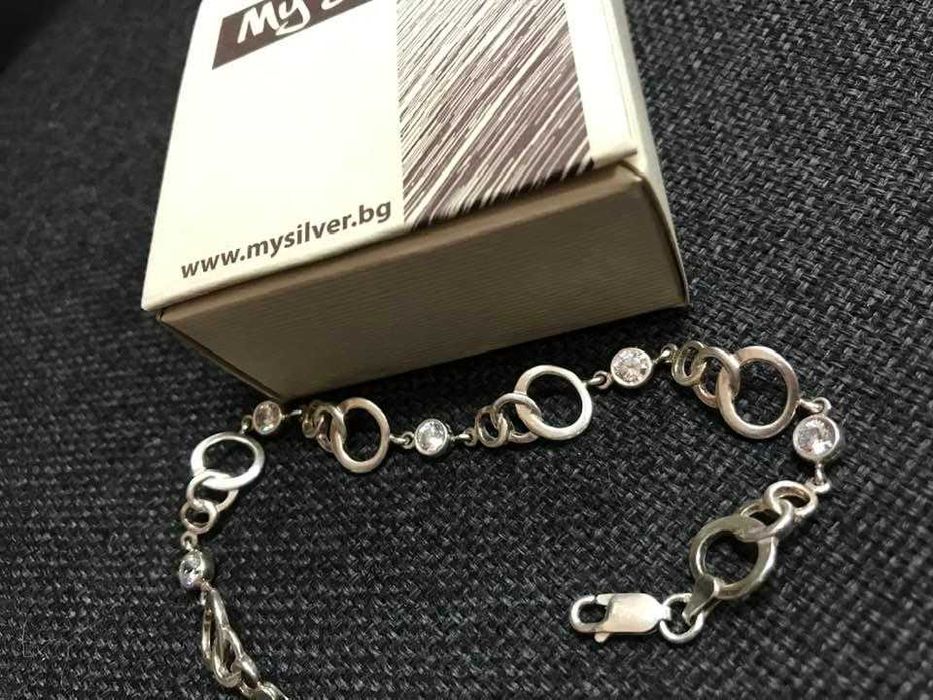 Сребърна гривна с бял циркон от "My Silver" и комплект