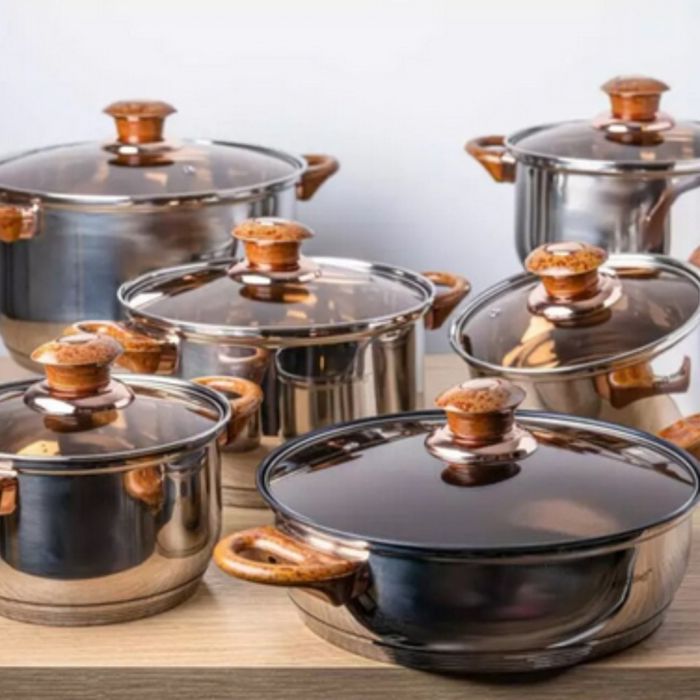 Комплект съдове за готвене от 12 части – Неръждаема стомана, равномерн