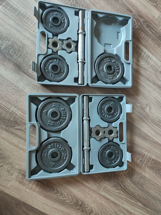 Set Gantere 15kg, 7 discuri fonta, Carcasa pentru transport 2 valize