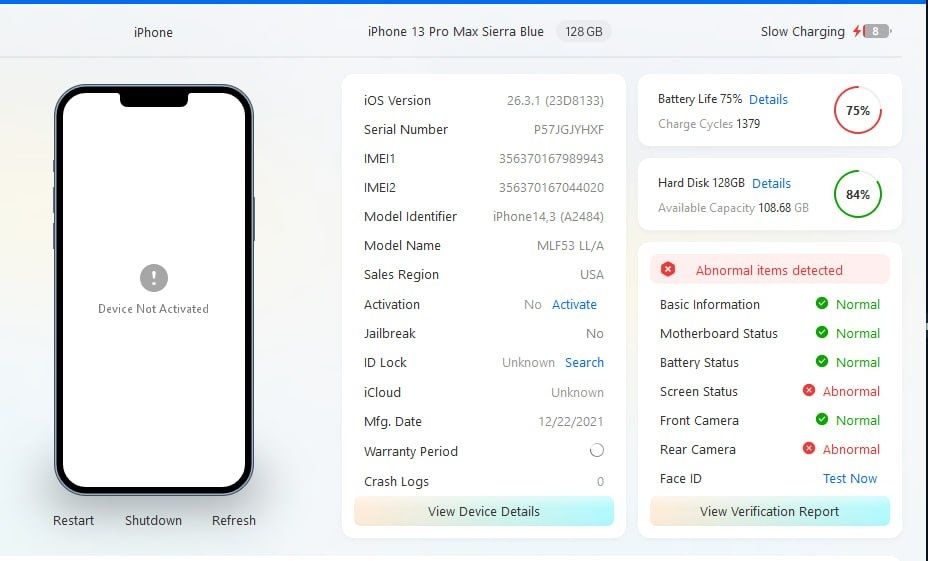 Iphone 13 pro max zapchast hisobida sotiladi icloud tuwgan