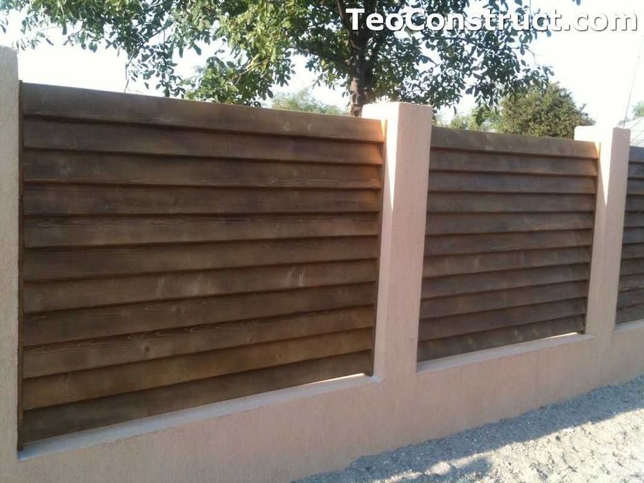 Vand garduri moderne din plasa bordurata sipca metalica fier lemn