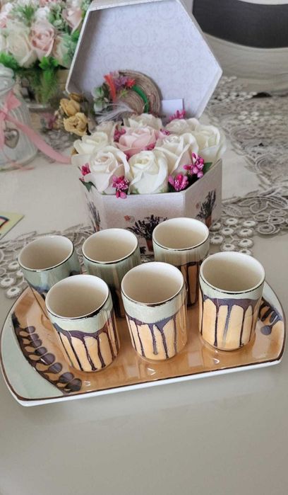 Set 6 cești cu tavă (ceramica)