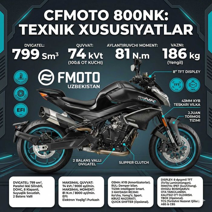 Мотоцикл CFMOTO 800NK SPORT 2х летней гарантией от официального дилера