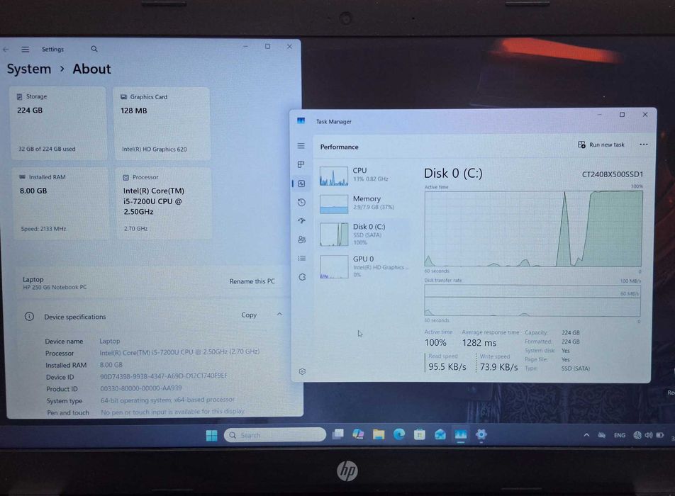 15.6' FullHD HP 250 G6 Core i5-7200U/8GB DDR4/256GB SSD/Нова батерия
