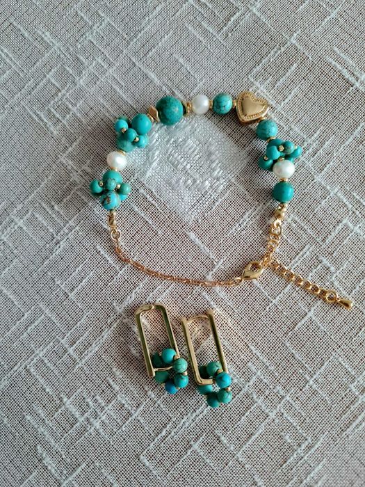 Bijuterii unicat cu perle/pietre semipretioase si accesorii aurite 18K