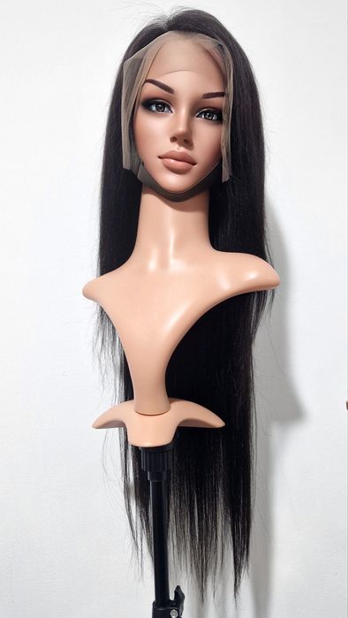 Естествена черна бразилска перука 80 см - Дантела 13×6, Права коса