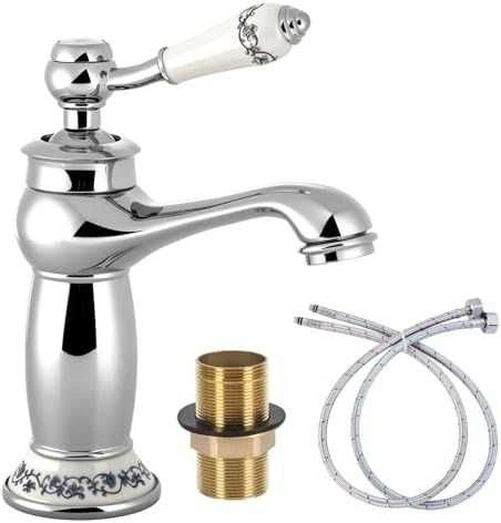 Нов Ретро смесител за мивка с керамична дръжка и 2 маркуча кран чешма баня