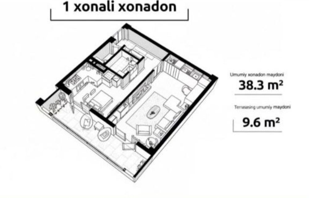 Xon Saroy Orzular 1 xona 47.9 kv m².