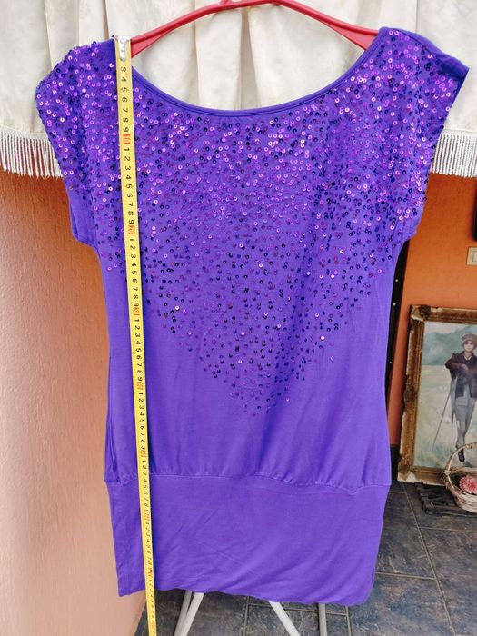 Tunică lungă Bruno Banani cu paiete – Violet – Mărime S (34)