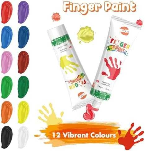 Нови Нетоксични миещи се бои за пръсти 12 цвята комплект 3+ деца игра