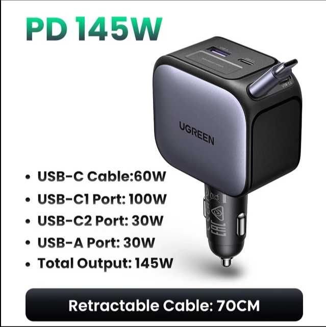 UGREEN PD 145W — мощная автомобильная зарядка для всех  устройств!