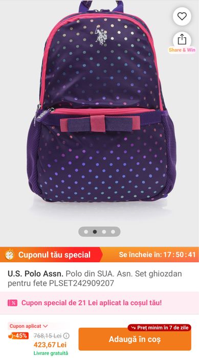 ghiozdan clase primare US Polo ASSN nou