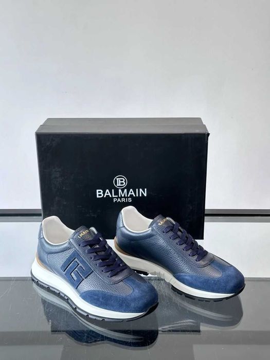 Balmain Monogram Runner Sneaker "Navy Blue Leather"