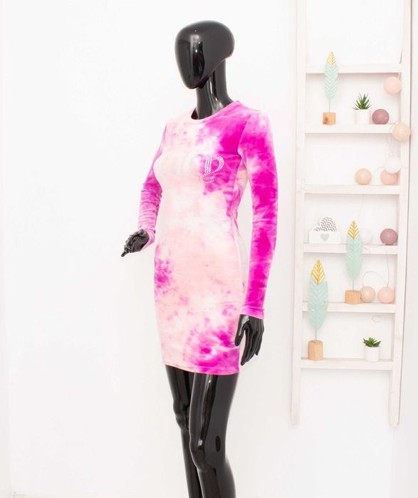 Juicy Couture Дамска рокля плюшена розова тай дай Лого XXS