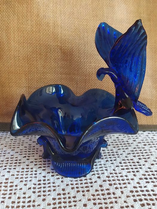 Пепельница или ваза синее стекло