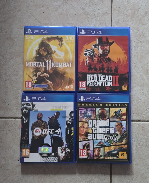 PS4 Pro + 4 игри (GTA V, RDR2, MK11, UFC 4) + джойстик