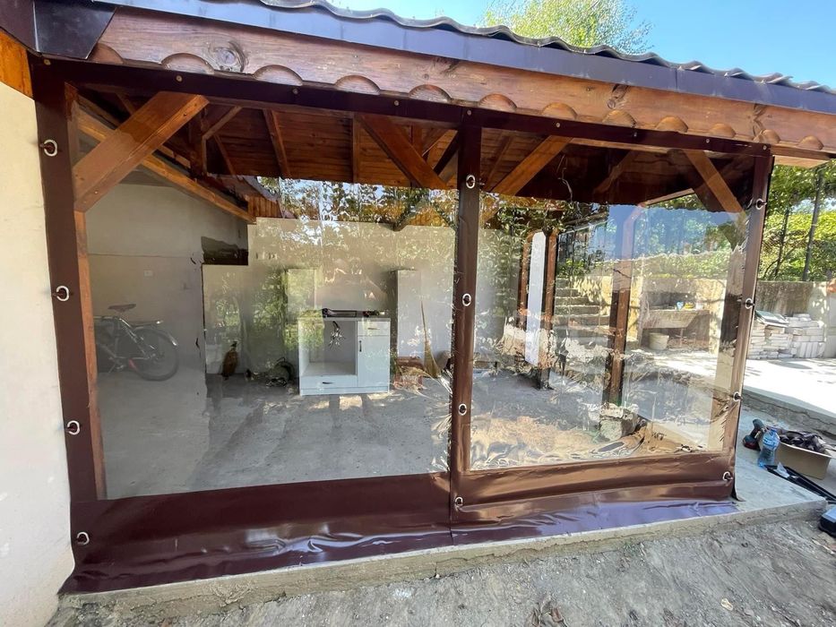 Ветроупорни завеси,тенти,сенници,покривала,винил,кристал,обков