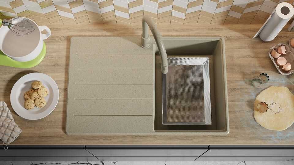 беж кухненска мивка от гранит Копенхаген 780х500 Top 50