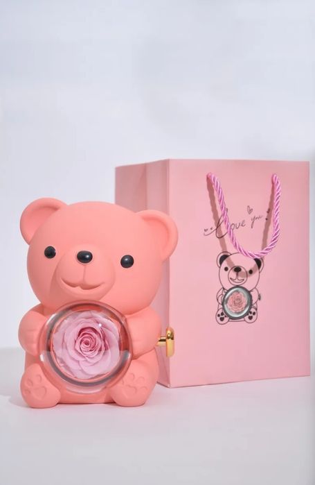 Мишка шкатулка с розой в колбе