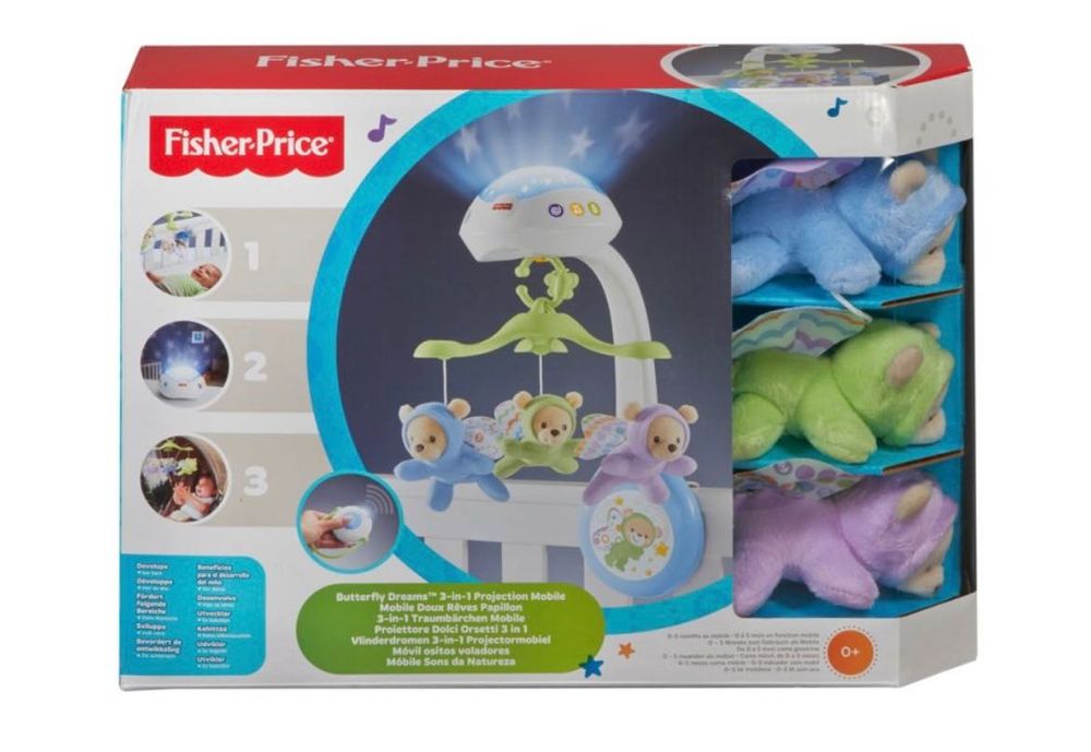 Fisher Price Музикална въртележка за легло МЕЧЕТА-ПЕПЕРУДИ