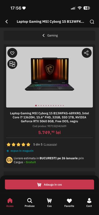 Laptop MSI Cyborg 15 i7 gen 13