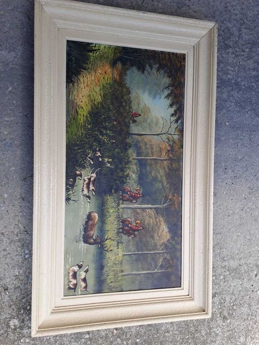 tablou vechi pictura pe panza 96/56 cm semnat Maruki