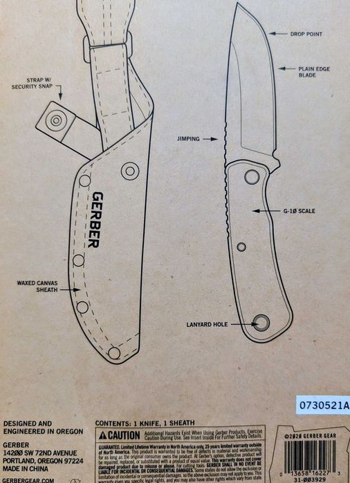 Нож с фиксирано острие, Gerber downwind drop point. Лов, риболов, бушкрафт, къмпинг. Нов, неразопакован