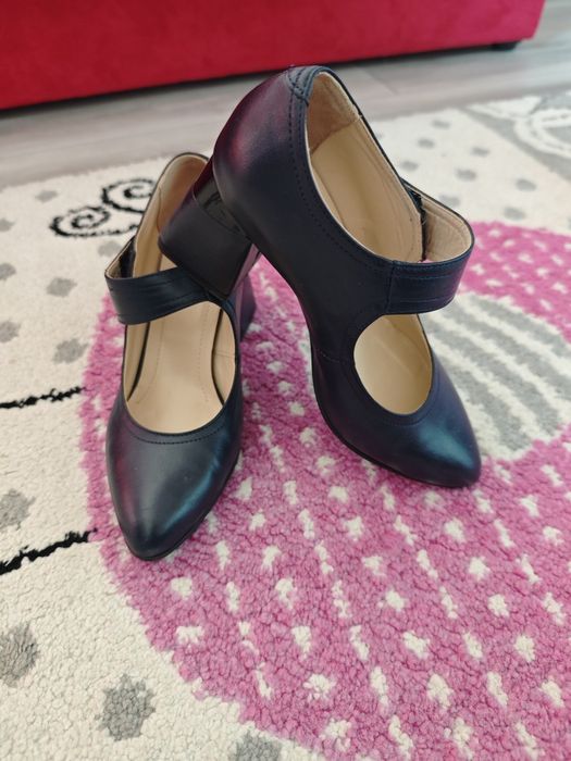 Pantofi din piele, bluemarin, mărimea 35