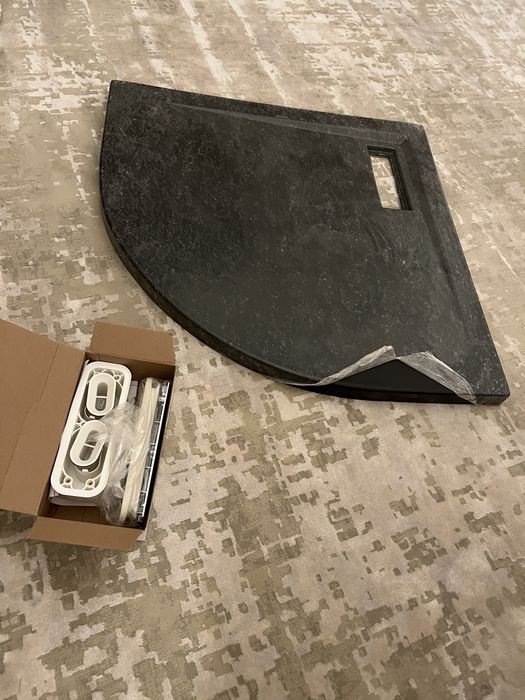 Cadita dus Belform Celesta 80x80cm slim semirotund acril mineral negru