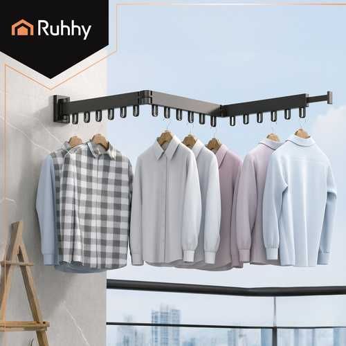 Здрав сгъваем стенен сушилник за дрехи, Ruhhy, за открито или закрито