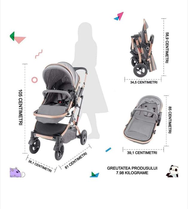 Детска количка 2 в 1 с окачване, 0-36 месеца