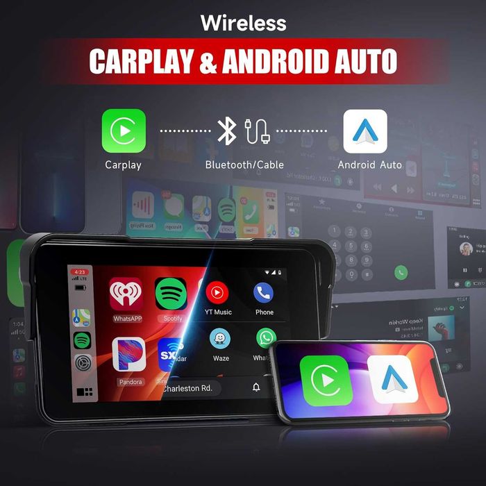 5” Водоустойчив Безжичен Apple CarPlay & Android Auto за Мотоциклет