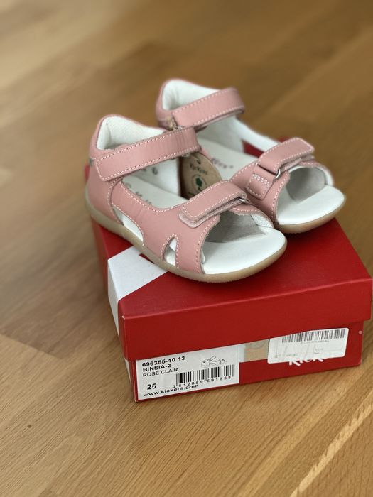 Sandale Kickers din piele, inchidere velcro, 25 EU, interior 15.7 cm